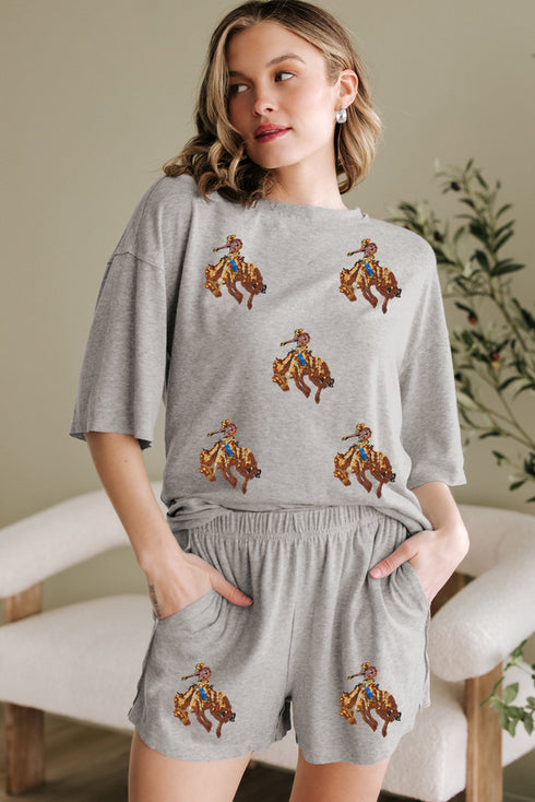 Western Patch Graphic Half Sleeve Tee and Pocket Shorts Set